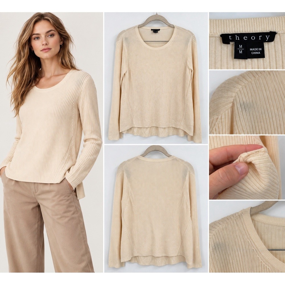 Theory Women M Ivory Cream Old Money Elevated Basic Granolagirl Wool Equestrian